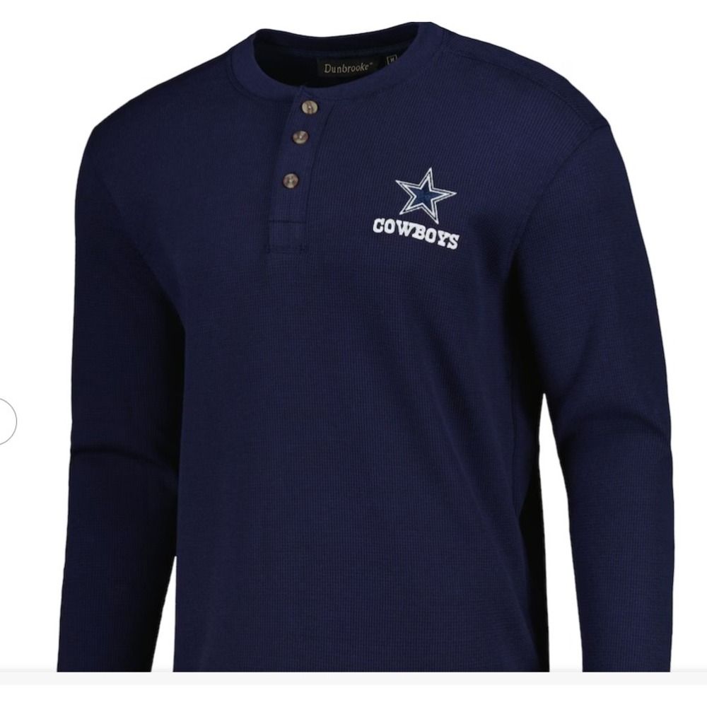 Dunbrooke Dallas Cowboys Mens Size Large Waffle Knit Thermal‎ Henley Shirt NFL